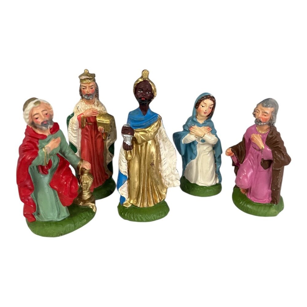 Vintage Italian Nativity Figurines Set of 5 Hand Painted Italy Christmas Decor